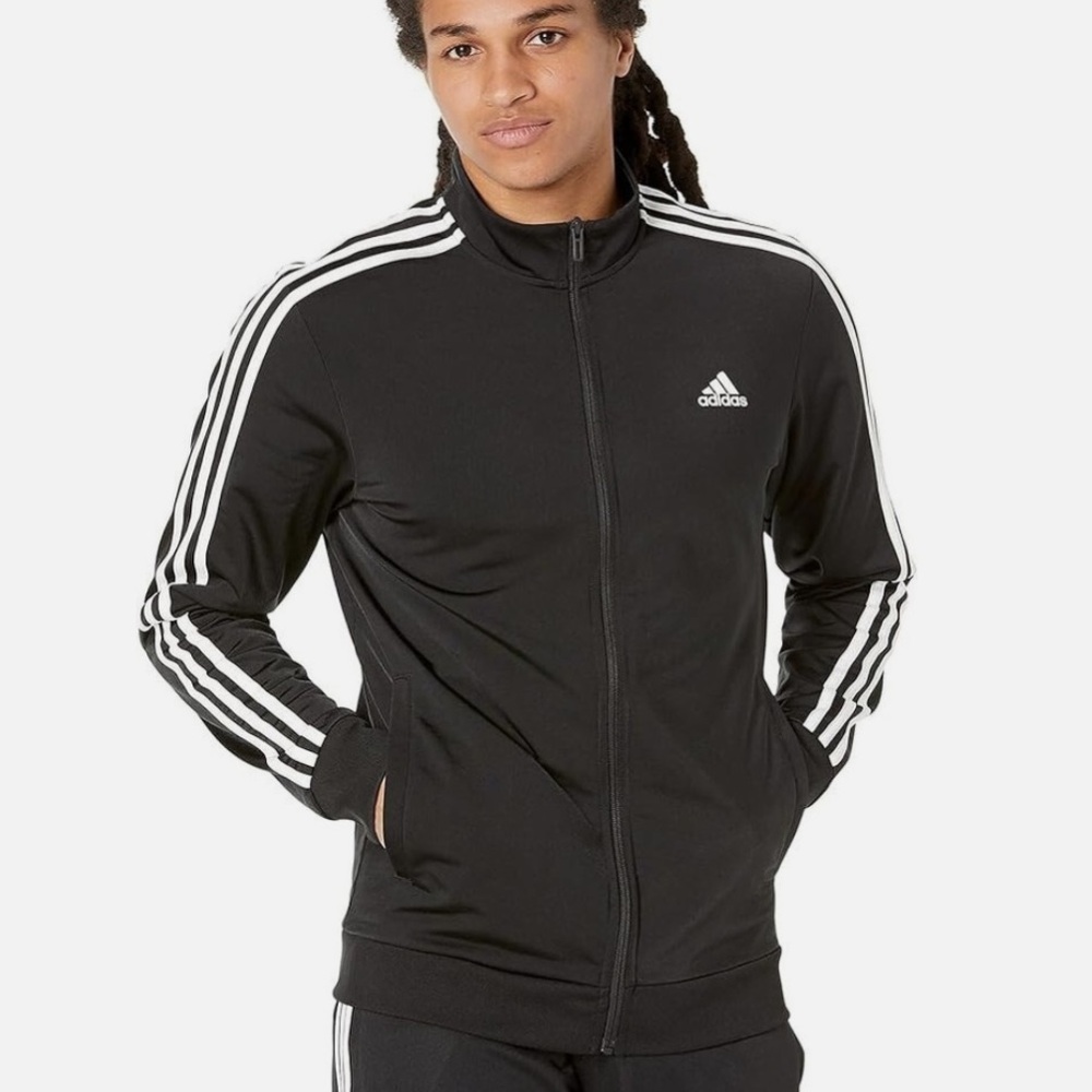 Adidas black and white essentials warm up 3 stripes zip up jacket. - Picture 2 of 11